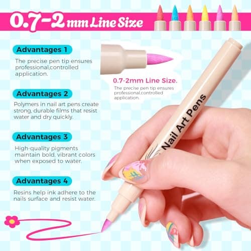 6 Color 3D Nail Art Pens Set, 0.7MM Nail Polish Pens Quick-Drying Acrylic Paint Markers, DIY Nail Design for Dotting Drawing Painting Liner, Home & Salon Manicure Tools Christmas Beginners Gifts - Thumbnail 4