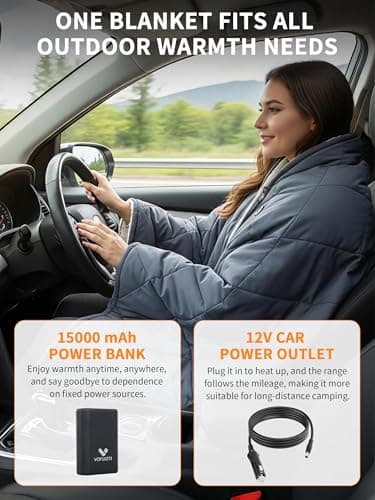 Heated Blanket Battery Operated,12V Heated Shawl Throw Blanket,Cordless heating pad with 15000 battery,Wearable Heated Blanket,Sherpa Lining,3 Heating Set for Car,Camping,Backpacking,Hiking,Travel - Thumbnail 5