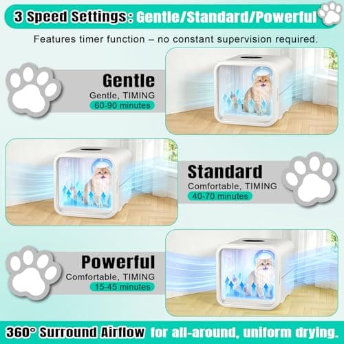 Automatic Pet Hair Dryer Box,Powerful Motor Fans Blower for Cats and Small Dogs,360° Drying,Temperature Control,Self-Dryer Boxes with 3 Adjustable Speed Settings&Quick Drying Modes, Cat Toys,Towel W - Thumbnail 6