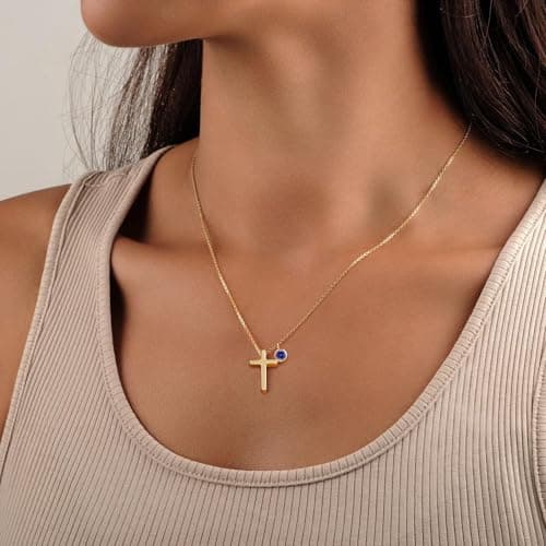 Turandoss Gold Cross Necklace for Women Trendy - 14K Gold Plated Dainty Cross Pendant Birthstone Necklaces, December Birthstone Necklace, Created Tanzanite Necklaces for Women Girls Jewelry Gifts - Thumbnail 2