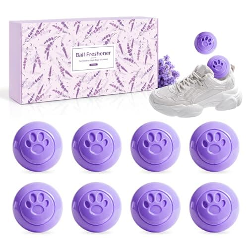 SCENTORINI Shoe Deodorizer Balls, 8 Pack Lavender Scent Sneaker Deodorizer Balls, Odor Eliminator for Smell Shoes Boots, Long Lasting Shoe Freshener for Gym Bags, Drawers and Small Spaces - Image 1