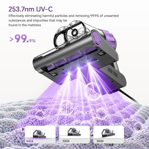 Mattress Vacuum Cleaner 18Kpa Bed Vacuum Cleaner with Smart Dust Sensor,UV-C Light,HEPA Filter,150°F Heat,500W Powerful Handheld,for Pet Hair,Sofa,Couch CribValentine's Day Gift Ideas for Women - Thumbnail 5