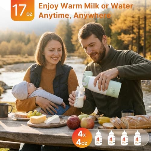 JDZ Portable Bottle Warmer 16000mAh Rechargeable, 17oz Milk Warmer for Travel with Rapid Heating, 7 Temp Settings, 316 Stainless Steel Water Warmer with LED Display for Breast Milk, Formula, Water - Thumbnail 5