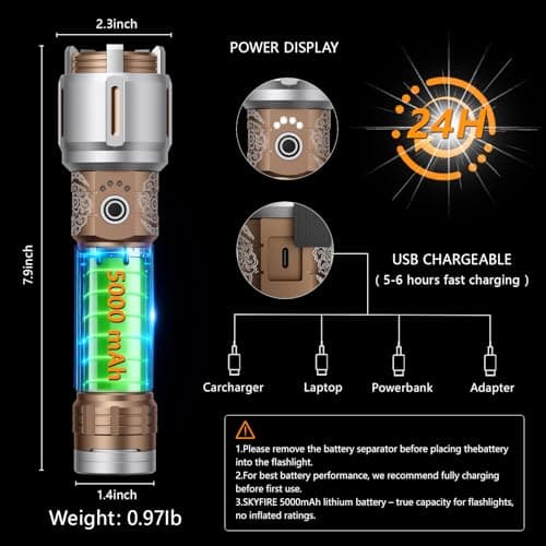 SKYFIRE 2503 LED Rechargeable Flashlights with Lightsaber, 3000 High Lumens Waterproof Zoomable Powerful Bright Flash Light for Home, Outdoor, Flash Saber Fans and Night Adventures with Ignition Lens - Thumbnail 5