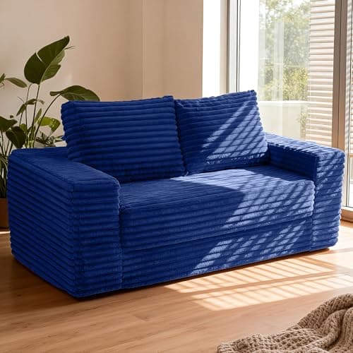 HABUTWAY Convertible Folding Sofa Bed Couch,3 in 1 Pull Out Couch Bed,Loveseat Sleeper Sofa Bed,Boneless Couches with Pillows for Living Room Bedroom, Blue - Image 1