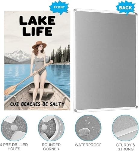 Carastora Vintage Lake House Metal Sign, Rustic Outdoor Wall Decor for Cabin, Porch & Lakefront, Weatherproof 12x8 Inch Lake Life Gift for Beach and Lake Lovers - Thumbnail 5