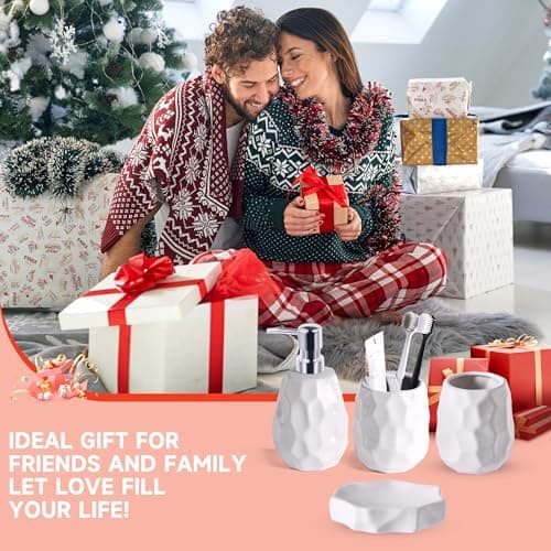 Ceramic Bathroom Accessories Set 4 PCS,Bathroom Toothbrush Holder Set,Soap and Toothbrush Holder Set,Include Toothbrush Holder,Soap Dispenser,Tumbler,Soap Dish,Bathroom Sets Decor Organizer (White) - Thumbnail 6