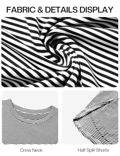 JUSTFASHIONNOW Long Sleeve Pajamas for Women Striped Two Piece Lounge Set Travel Outfits Loungewear Sweatsuit Split Short Sets Soft Outfits Casual Crew Neck Sleepwear Pjs (Grey Black, Medium) - Thumbnail 6