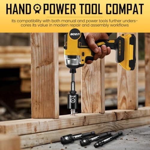 BOEN 6-Piece Impact Grade Socket Adapter Set, 3-Inch & 6-Inch Hex Shank Extension Bit, 1/4", 3/8", and 1/2" Drive, Adapt Your Power Drill To High Torque Impact Wrench - Thumbnail 6