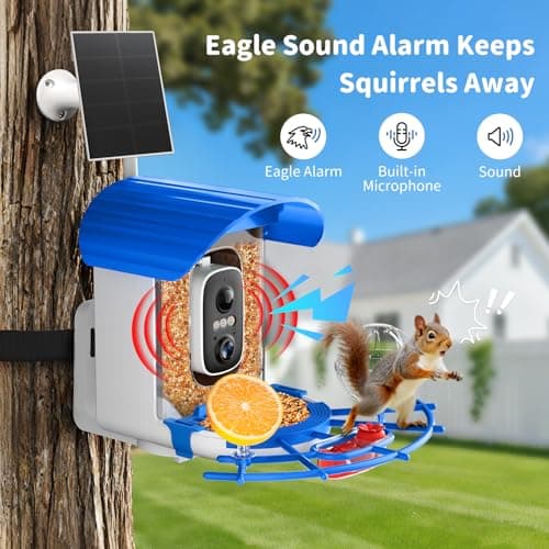 NIORSUN Smart Bird Feeder with Camera Solar Powered, 2K HD Video AI Recognition Feeder with Instant Notifications, Eagle Alarm, Infrared Night Vision, Ideal Gift for Family and Bird Lovers, Blue - Thumbnail 3