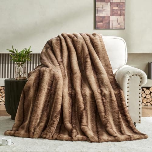 LOOMORA Luxury Faux Fur Blanket - Soft Warm Plush Blankets for Couch Sofa Bed, Fluffy Thick Throws for Bedroom, Office, Living Room, Decorative Reversible, Not Easy to shed - 60"x80", Brown - Image 1
