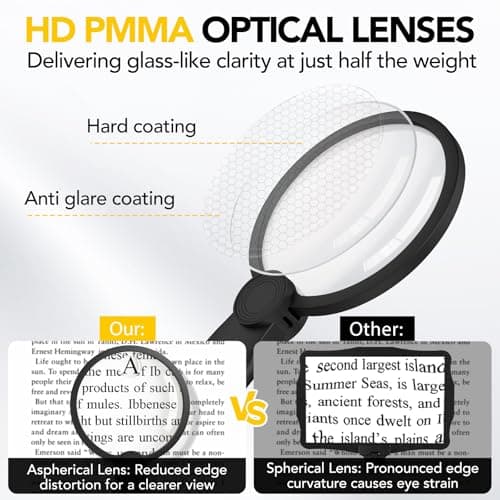 2500mAh Magnifying Glass with Light, 5X/10X Hands Free Magnifier for Reading, Sewing, Knitting, Cross Stitch & Crafts, Lighted Magnifier for Seniors & Low Vision - Thumbnail 2