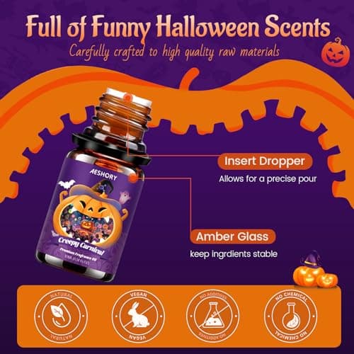 Halloween Fragrance Oil Set, Fall Essential Oils for Diffuser, Candle & Soap Scents, Trick or Treat, Zombie's Garden, Greepy Carnival, Headless Horseman, Scarlet Witch, Ghost Autumn Scented Oil Gift - Thumbnail 2