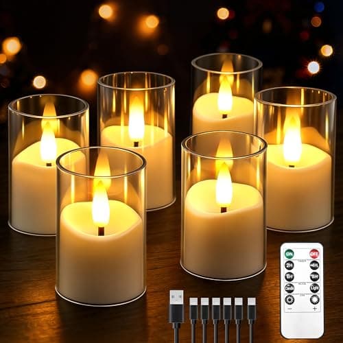 CXJPLRE Rechargeable Flameless Candles with Timer Remote, 1.7"x2.6" Clear Acrylic LED Tea Lights Candles，Small Votive Electric LED Candles for Home Aniversary Wedding Holiday Decor Easter(6 Pack) - Image 1