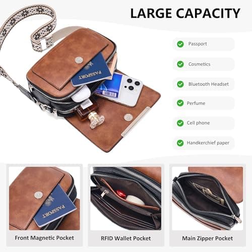 Roulens Crossbody Bags for Women Small Crossbody Wallet Purses with 6 Card Slots, Leather Shoulder Handbags, Perfect for Daily Use/Travel - Thumbnail 4