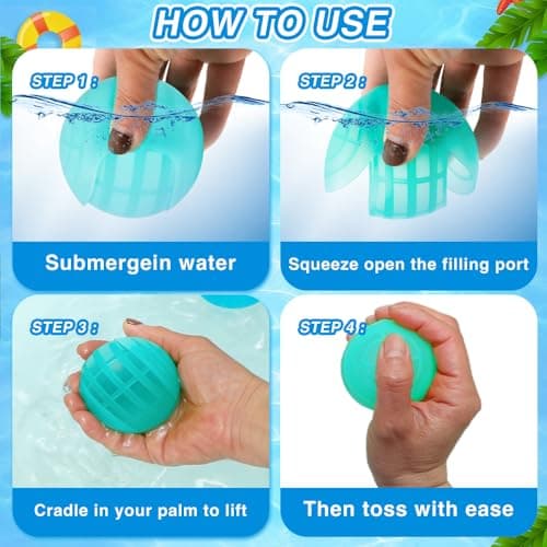 12Pcs Reusable Water Balloons, Self Sealing Quick Fill Silicone Water Toys for Kids 3-12, Summer Outdoor Water Games for Pool Beach Backyard, BPA-Free Water Splash Balls for Boys Girls Adults Family - Thumbnail 4
