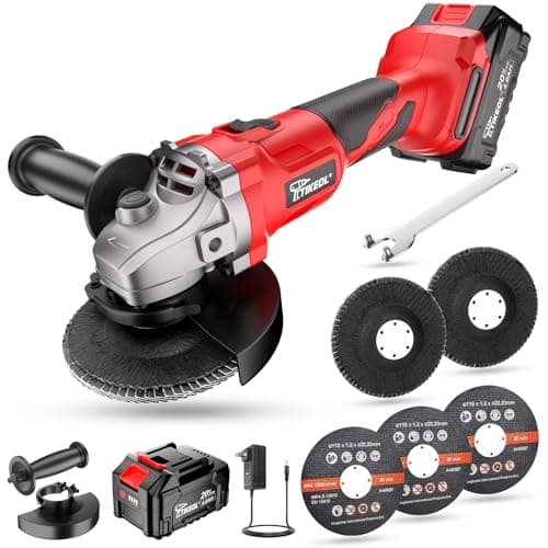 Tikeol 20V Cordless Angle Grinder Kit with 4.0Ah Battery & Charger - 4-1/2 inch Brushless Motor Cut-Off Tool Metal Cutting, Grinding & Polishing for DIY& Professional Use
