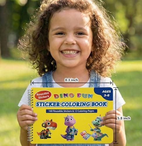 Dino Fun Reusable Sticker & Coloring Book for Kids | 2-in-1 Set with 160+ Stickers, 6 Markers & 11 Themes | Educational Travel Toy Gift for Ages 4-8 - Thumbnail 5