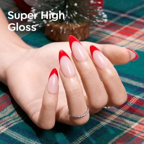 modelones Red Heart Gel Nail Polish, 2Pcs 15ML Red Jelly Nude Spring Gel Polish Set Soak Off Nail Lamp U V LED Cured for Classic French Nail Art Design Valentine's Day Gift for Women - Thumbnail 3