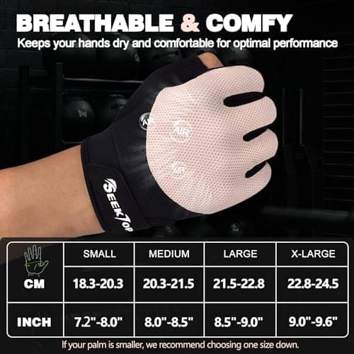 Seektop Breathable Workout Gloves for Women & Men, Thick Padded Weight Lifting Gloves, Full Palm Protection, Excellent Grip for Gym Fitness and Training, Exercise, Cycling - Thumbnail 6