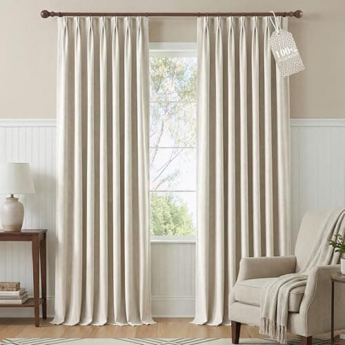 NICETOWN PRO 100% Blackout Beige Curtains for Living Room, Pinch Pleated Linen Blend Window Treatments Thermal Drapes Sound Dampening for Bedroom, W40 x L108, 2 Panels - Image 1
