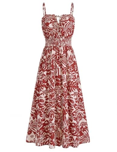 GRACE KARIN Womens Summer Clothes 2026 Boho Floral Maxi Long Dresses Spaghetti Straps Casual Beach Sundress with Pockets Red Floral M - Image 1