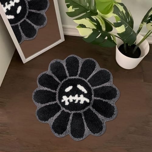 Shovagy Trippy Happy Face Rug Cool Rugs Tufted Quick Dry Bath Mats for Bathroom Non Slip Bath Mat Water Absorbent 2FT Black Bathroom Rugs Halloween Gothic Ghost Skull Horror Decor Carpet