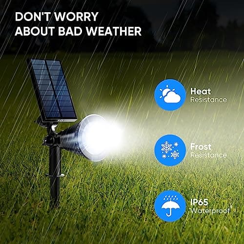 KEV 800 Lumens Solar Spot Lights Outdoor,18 LEDs Solar Flood Lights with 2 Modes &Adjustable &IPX65 Waterproof,Solar Spotlight for Driveway/Backyard/Patio Landscape/Tree/Garage(Cool White, 4 Pack) - Thumbnail 6