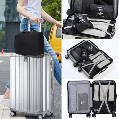9 Set Packing Cubes for Travel Essentials, Suitcase Organizer Bags for Airplane Road Trip Camp - Black - Thumbnail 6