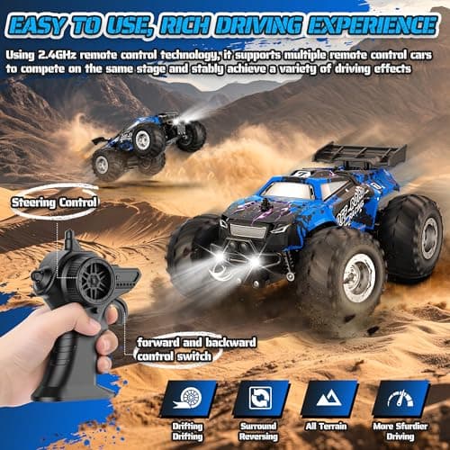 Barlisam Remote Control Car, All-terrain Remote Control Truck for Boys 8-12, Headlight, Dual Motors, 1:20, 10KM/H, 2.4GHZ, Speed-friendly, Sturdy, Rechargeable RC Cars for Christmas, Beginner, Kids 6+ - Thumbnail 4