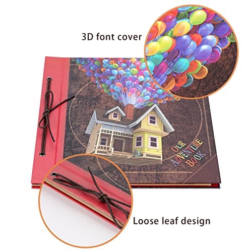 JIMBON Big Adventure Book 12x12 Inch Scrapbook Photo Album, 60 Pages, 3D Retro Embossed Letter Hardcover Movie Up Travel Journal Memory Book For Couples, Best Friend Gift - Thumbnail 4
