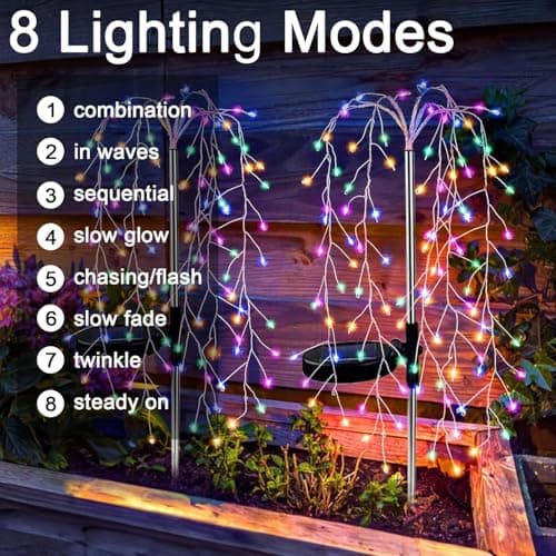 liboyixi Solar Garden Christmas Lights, 1Pack Solar Willow Tree Lights, 200LEDs Solar Fairy Pathway String Lights 8 Modes Waterproof Copper Wire for Home Yard Christmas Decoration - Thumbnail 4