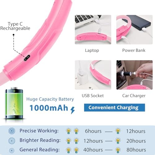 Lightweight Wearable Neck Lamp for Night Reading & Travel, Pink - Thumbnail 5