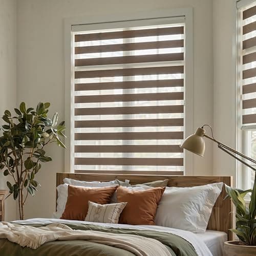 GHV Corded Zebra Blinds for Windows Room Darkening Blinds Dual Layer Privacy for Home and Office (Coffee, 37 in(W) x 72 in(H)) - Image 1