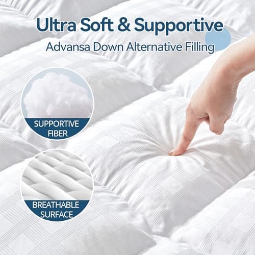 ABENE Mattress Topper for Back Pain Relief, Extra Thick Mattress Pad Pillowtop, Soft Cotton Cover with 8"-21" Deep Pocket, 1300gsm Overfilled Down Alternative Filling (Cotton White, Full) - Thumbnail 5