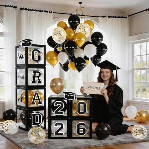 Graduation Decorations 2026 Graduation Party Decorations Set of 4 Boxes with 129pcs Balloons Arch Garland Kit Party Supplies for Any Grades Black - Thumbnail 6
