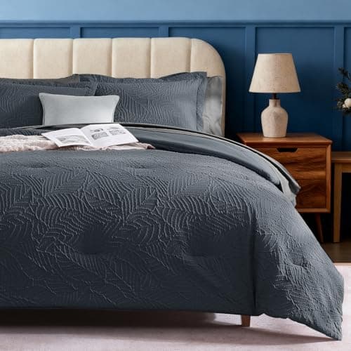 Geniospin Twin Comforter Set - 5 Pieces Blue Gray Textured Bed in Bag, Twin Bedding Sets with Comforter, Sheets, Pillowcases & Shams, All Season Blue Gray Bedding - Image 1