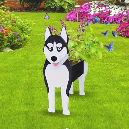 strolfay Siberian Husky Dog Planter, Cute Animal Shaped Plant Pot, Dog Flower Pot, Gifts for Women & Pet Lovers, Indoor Outdoor Garden Home Office Decor, 9.45 x 5.67 x 13.39 Inches - Image 1