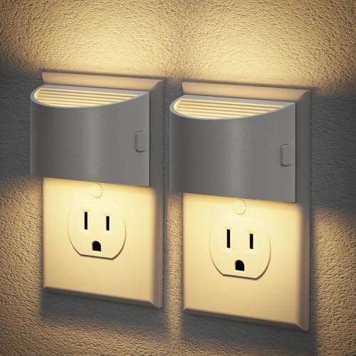 JandCase Night Light, Automatic Night Lights Plug into Wall,2 Pack Dusk to Dawn Sensor Nightlight, 3000K Soft White Brightness Adjustable Nightlight for Kids Bedroom Hallway Kitchen Decor - Image 1