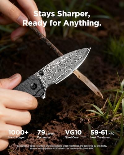 ZestMax Damascus Folding Pocket Knife, 2.99" Blade Micarta Handle Sharp Cool Small EDC Pocket Knives with Clip for Men Women Camping Hiking Survival Outdoor Mini 3080MB (Black) - Thumbnail 2