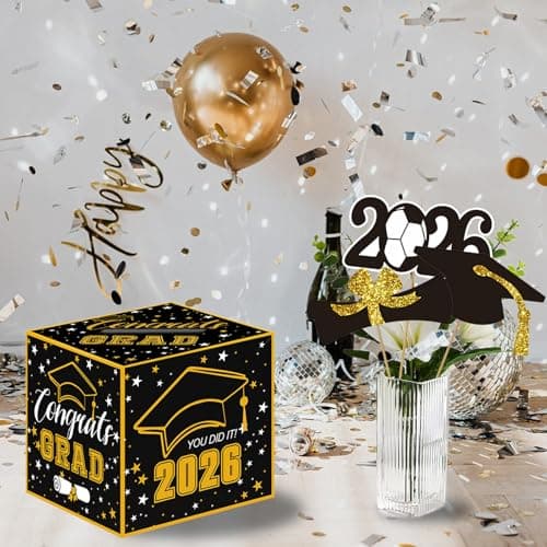 2026 Black Gold Graduation Card Box - 1 Congrats Grad Card Holder for Graduation Party Decor, Easy Assemble - Thumbnail 4