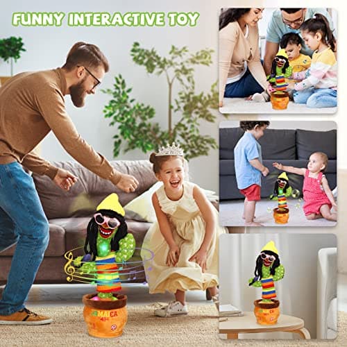 MIAODAM Dancing Cactus, Funny Style 270 Degree Rotation Talking Baby Toy for Big Kids and Adults, Repeats What You Say Colorful Glowing Singing Cactus Toy - Thumbnail 5
