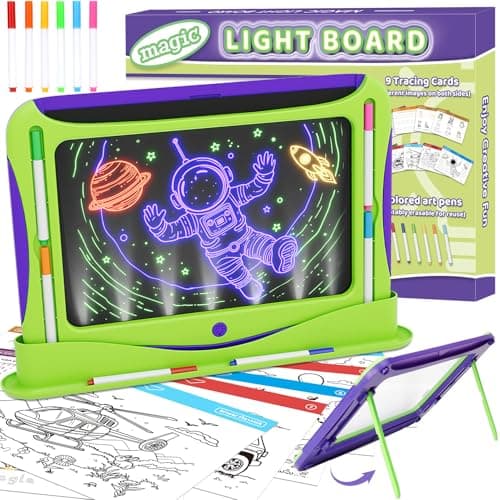 Magic LED Drawing Board for Kids Age 6-8, Light Up Tracing Pad Boy Girl Toys, Reusable Doodle Writing Tablet, 9 Double-Sided Cards, 6 Markers, Arts Crafts Learning Toy, Easter Christmas Birthday Gifts - Image 1
