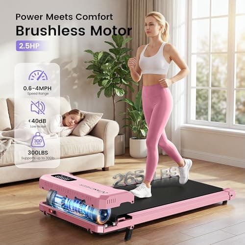 Pink Walking Pad Treadmill with Incline - Under Desk Treadmill with Vibration Plate, 2.5HP Compact Portable Treadmills for Home Small Spaces, Office, Remote Control & LED Display - Thumbnail 5