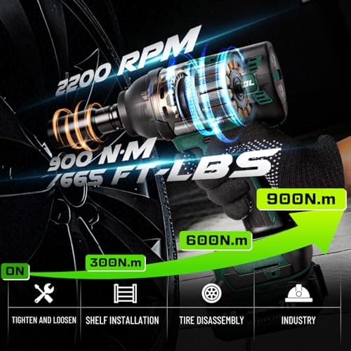 PAOWAFOL Impact Wrench 665 Ft-lbs(900N.m) 2200IPM, 1/2 Impact Gun with 21V 2x4.0AH Battery, Power Impact Driver 22 Drill Bits & 4 Sockets, Cordless Ratchet Wrench Set Gifts for Men Car Tire Lug Nut - Thumbnail 2