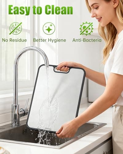 Washour Stainless Steel Cutting Boards for Kitchen, Non Toxic 2-in-1 Cutting Board Double Sided, Chopping Boards for Fresh Meat Vegetable, Easy to Clean Large Size 16”×11” - Thumbnail 4