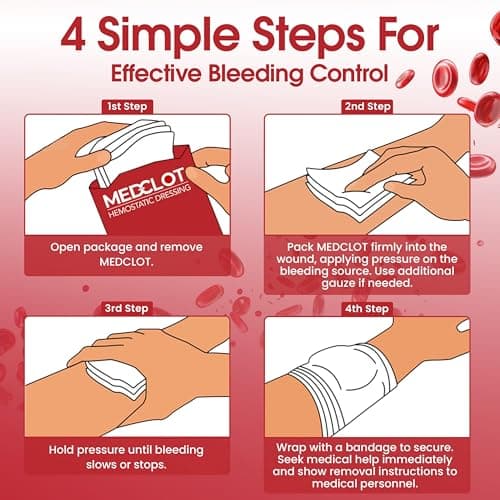 MEDCLOT Hemostatic Gauze – Kaolin Hemostatic Dressing Stops Bleeding Fast– Sterile Vacuum-Sealed, Compact for EDC & Blood-Thinner Users – CE-Certified First-Aid Essential – 2-Pack 2ft 2029 Expiry - Thumbnail 5
