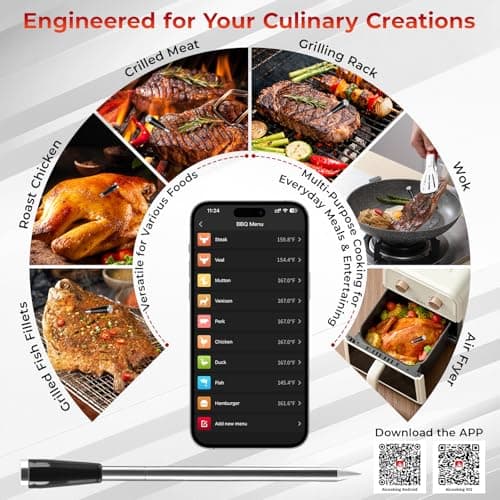LNN Smart Bluetooth Wireless Meat Thermometer with Probe | Long Range Digital Thermometer for BBQ, Grill, Oven & Smoker | Waterproof, Real-Time Monitoring | for Steak, Chicken, Turkey, Kitchen - Thumbnail 5