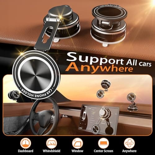 Upgraded Vacuum Magnetic Phone Holder for Car, Nano Gel Suction Cup Phone Mount for MagSafe, 108LBS Strong Suction & 3000GF Magnet, Adjustable Zinc Alloy Arm Car Mount for iPhone 17/16/15Pro Max - Thumbnail 2