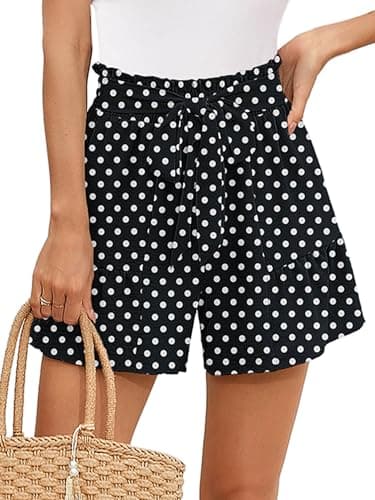 Heymoments Women's Wide Leg Shorts Lightweight Black White Polkadots XX-Large High Waisted Flowy Adjustable Tie Knot Loose Fit Summer Cute Trousers - Image 1